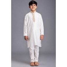 Off White Gold Eid Kurta Pajama for Kids