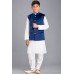 Blue Waistcoat White Salwar Kameez Boys Suit Set