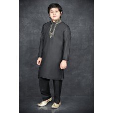 Black Indian Designer Kids Embroidered kurta Shalwar Set