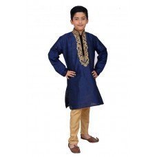 Navy Blue Gold Embroidered Kurta Pajama for Boys