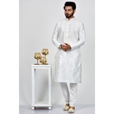 White Straight Cut Embroidered Kurta Pajama