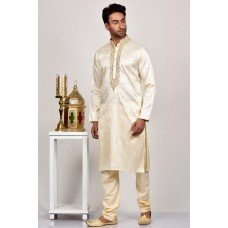 Light Gold Pakistani Mens Wedding Kurta Outfit