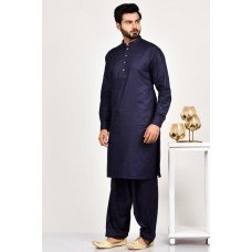 Navy Blue Pakistani Mens Designer Kurta Shalwar