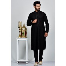 Jet Black Pakistani Men's Eid Kurta Pajama Suit