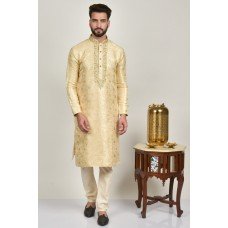 Cream Embroidered Kurta Indian Mens Wedding Attire