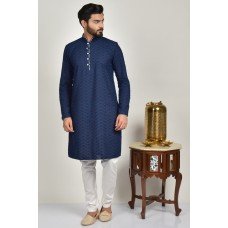 Navy Blue White Kurta Pajama Pakistani Designer Clothing