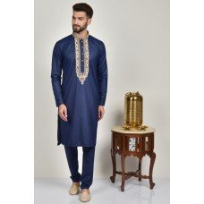 Navy Blue Kurta Pajama Pakistani Mens Fancy Suit