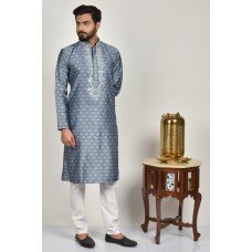 Grey Kurta Pajama Indian Gents Wedding Suit