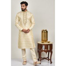 Gold Embroidered Kurta Pajama Stylish Mens Wedding Suit