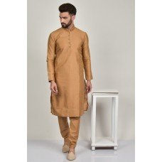 Dark Beige Indian Mens Kurta Pajama Suit Set