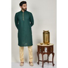 Green Beige Kurta Pajama Asian Designer Formal Clothing