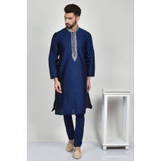 Navy Blue Fancy Mens Kurta Pajama Set