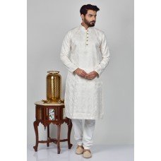 Off White Ethnic Party Wear Kurta For Men