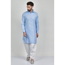 Sky Blue White Shalwar Kameez Indian Traditional Men Suit