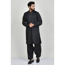 Black Embroidered Kurta Shalwar Indian Ethnic Mens Suit