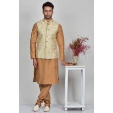 Gold Jamawar Slim Fit Wedding Men's Waistcoat