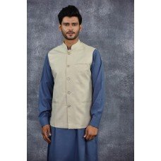 Cream Nehru Waistcoat Mens Designer Wear