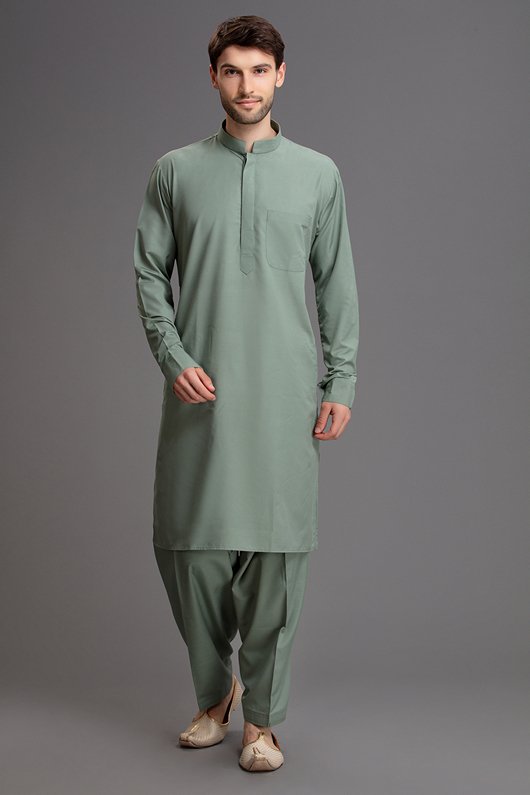 OLIVE GREEN PAKISTANI STYLISH SALWAR KAMEEZ FOR MEN