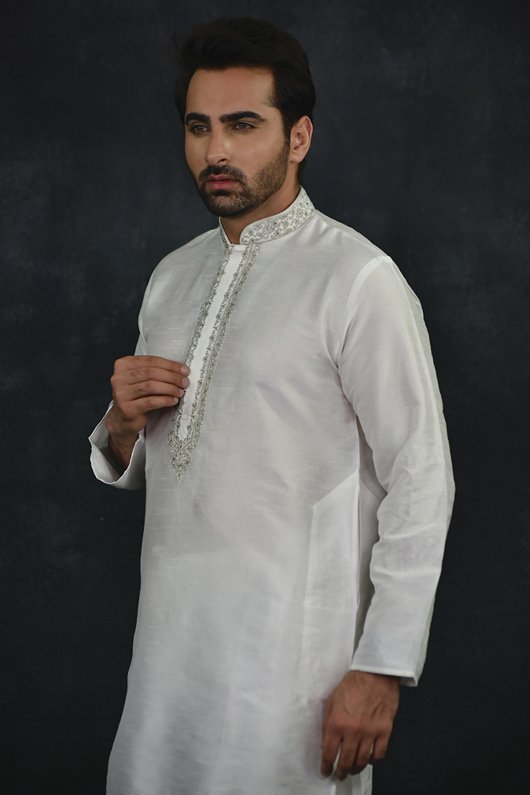 Off White Indian Mens Kurta Pajama Suit Desi Punjabi Dress