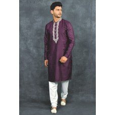 Purple Embroidered Kurta Indian Men Wedding Outfit