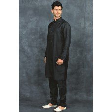 Black Pakistani Designer Men's Eid Kurta Pajama Festive Suit