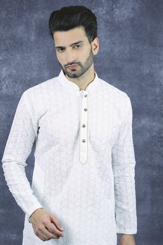 White Indian Traditional Mens Kurta Shalwar Designer Menswear