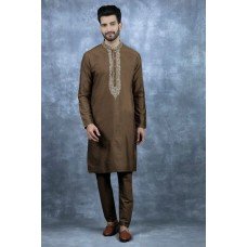 Brown Indian Designer Embroidered Kurta Pajama