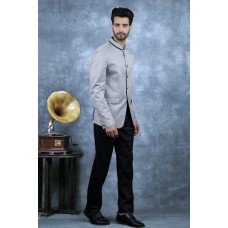 Steel Grey & Black Indian Wedding Mens Suit