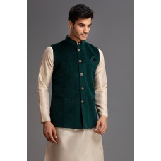 Dark Green Velvet Waistcoat Traditional Pakistani Menswear