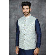 Light Blue Waistcoat Silver Mens Wedding Wear