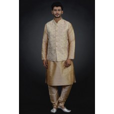 Gold Kurta Pajama Indian Menswear Wedding Waistcoat Suit Set