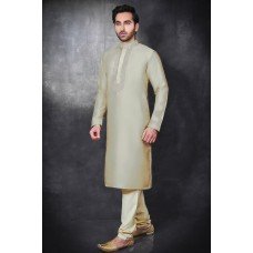 Greenish Grey Embroidered Kurta Pajama For Men