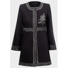 Black & Silver Embroidered A-Line Designer Ladies Coat