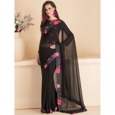 ACS-13 BLACK STONE EMBELLISHED SAREE WITH READY STITCHED BLOUSE (READY MADE)