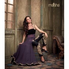 Black Velvet with Violet Georgette Anarkali Dress By Maisha Crush (Ma2201)