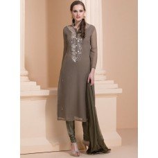 MOUSE COLOUR EARTH TONE SUIT WITH DELICATE MIRROR WORK READY TO WEAR 