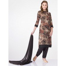 STUNNING BLACK AND BROWN FLORAL POLYESTER READY MADE DRESS