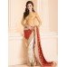 ZIDS-24 RED AND WHITE CONTRAST HALF AND HALF SAREE WITH GOLD BLOUSE