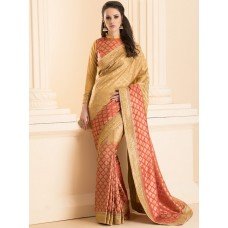 ZIDS-28 PEACH BROCADE SAREE WITH MATCHING BLOUSE 